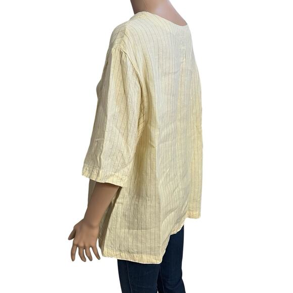 Via Vai By Pollero Women Linen Button Down Blouse Large Striped Lagenlook Casual - Picture 3 of 8